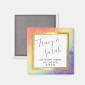 Rainbow Pride Gold Frame Wedding Save the Date Magnet (Vorderseite/Rückseite)