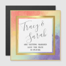 Rainbow Pride Gold Frame Wedding Save the Date