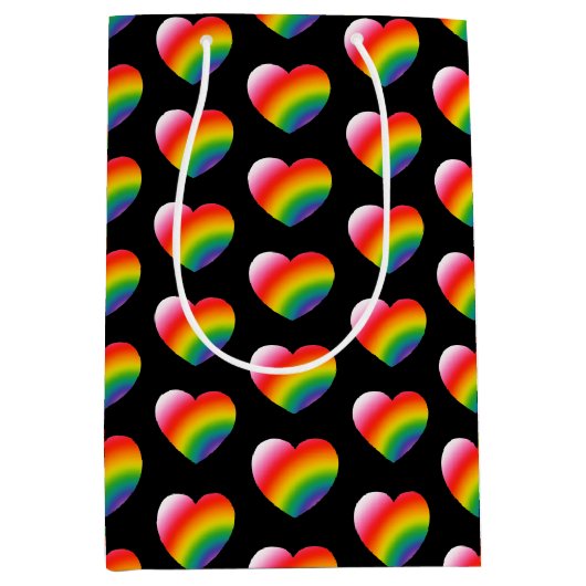 Rainbow Pride Gradient Hearts Muster Mittlere Geschenktüte (Vorderseite)