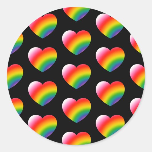 Rainbow Pride Gradient Hearts Muster Runder Aufkleber (Vorderseite)