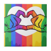 Rainbow Pride Hands Heart Keramik Tile | LGBTQ+ Fliese (Vorderseite)