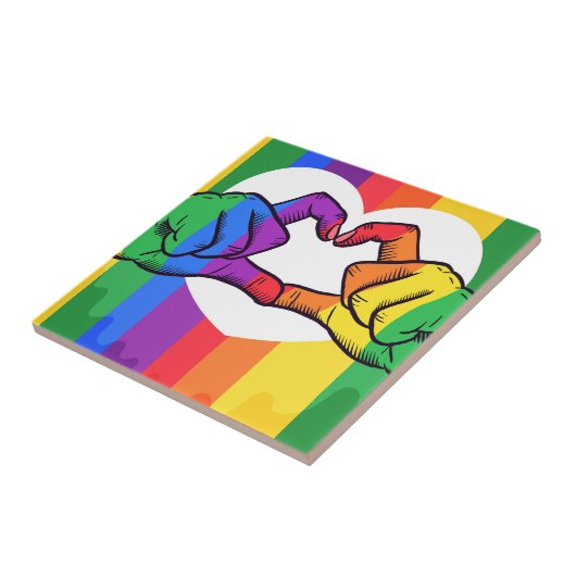 Rainbow Pride Hands Heart Keramik Tile | LGBTQ+ Fliese (Seite)