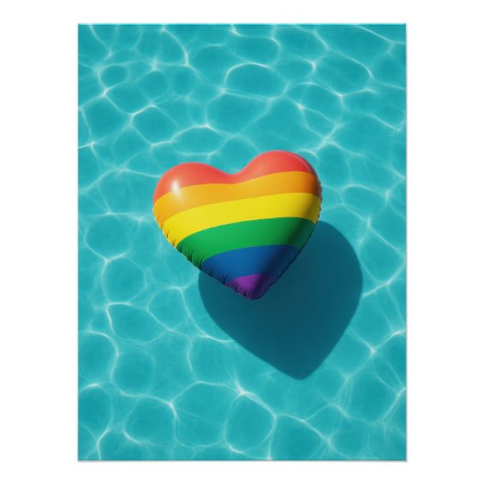 Rainbow Pride Heart Floating in Turquoise Pool Poster (Vorderseite)