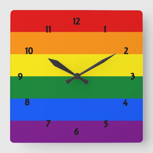 Rainbow Pride Large Clock Quadratische Wanduhr (Vorderseite)
