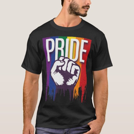 Rainbow Pride LGBTQ Flag Power to the People Fist T-Shirt (Vorderseite)