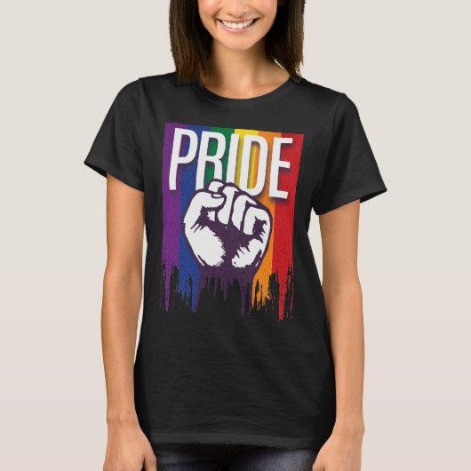 Rainbow Pride LGBTQ Flag Power to the People Fist T-Shirt (Vorderseite)
