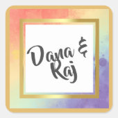 Rainbow Pride mit Gold Frame Wedding Quadratischer Aufkleber (Vorderseite)