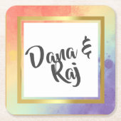 Rainbow Pride mit Gold Frame Wedding Rechteckiger Pappuntersetzer (Vorderseite)