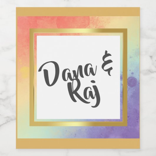 Rainbow Pride mit Gold Frame Wedding Weinetikett (Einzelnes Label)