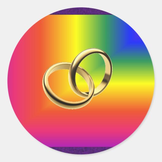 Rainbow Pride mit Gold Wedding Bands Runder Aufkleber (Vorderseite)