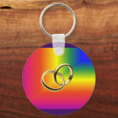 Rainbow Pride mit Gold Wedding Bands Schlüsselanhänger (Vorderseite)