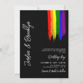 Rainbow Pride Paint Strokes LGBT Wedding Einladung (Vorderseite)