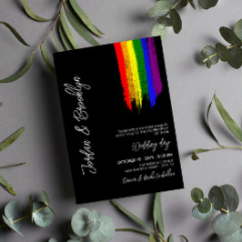 Rainbow Pride Paint Strokes LGBT Wedding Einladung