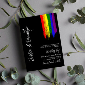 Rainbow Pride Paint Strokes LGBT Wedding Einladung