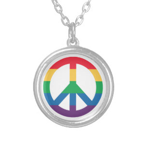 Rainbow Pride Peace Sign Necklace Versilberte Kette