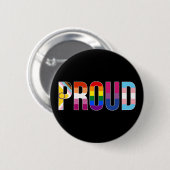Rainbow Pride 'Proud': LGBTQ-Flaggenfarben Buchsta Button (Vorne & Hinten)