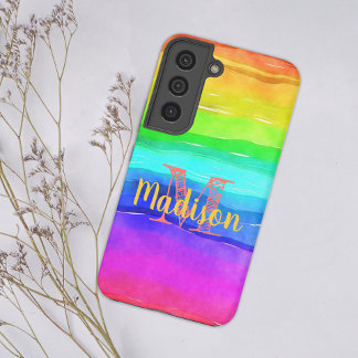 Rainbow Pride Stripes Colorful Fun Initialname Samsung Galaxy Hülle