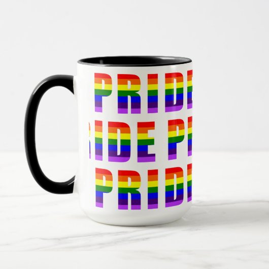 Rainbow Pride Text Art auf benutzerdefinierter Far Tasse (Links)