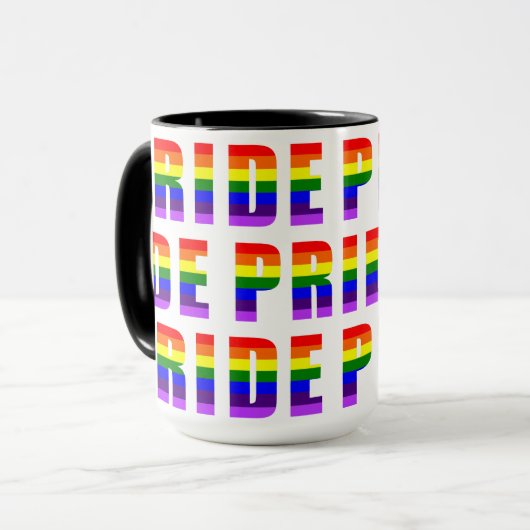 Rainbow Pride Text Art auf benutzerdefinierter Far Tasse (Vorderseite Links)