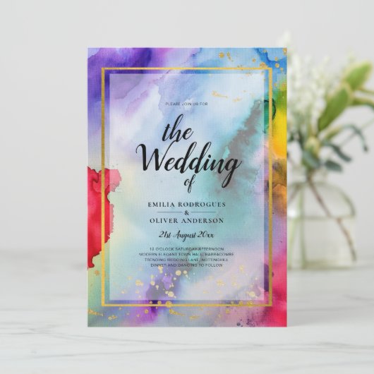 RAINBOW PRIDE WEDING INVITATION Tinte LeahG Einladung (Stehend Vorderseite)