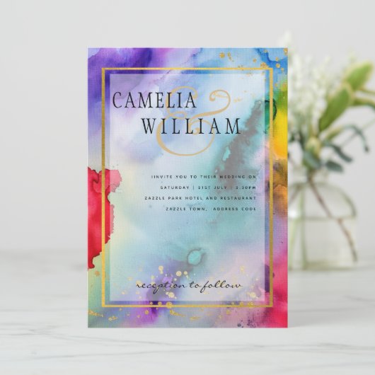 RAINBOW PRIDE WEDING INVITATION Tinte LeahG Einladung (Stehend Vorderseite)