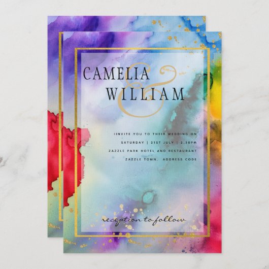 RAINBOW PRIDE WEDING INVITATION Tinte LeahG Einladung (Vorne/Hinten)