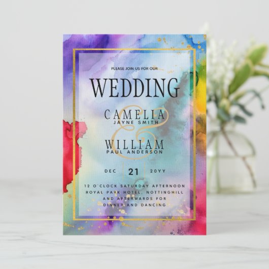RAINBOW PRIDE WEDING INVITATION Tinte LeahG Einladung (Stehend Vorderseite)