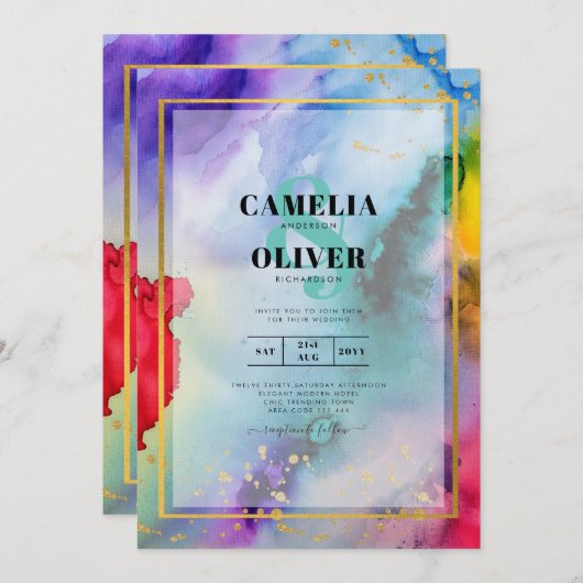 RAINBOW PRIDE WEDING INVITATION Tinte LeahG Einladung (Vorne/Hinten)