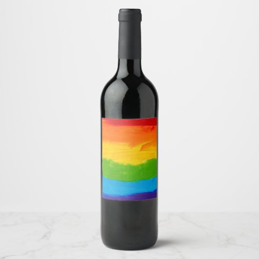 Rainbow Pride Weinetikett - farbenfrohe Flaschenau (Vorderseite)