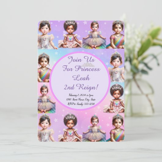 Rainbow Princess Birthday Einladung (Stehend Vorderseite)