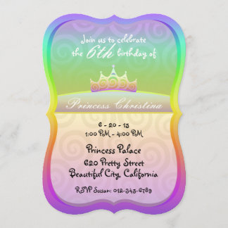 Rainbow Princess Crown Spirals Geburtstag Einladung