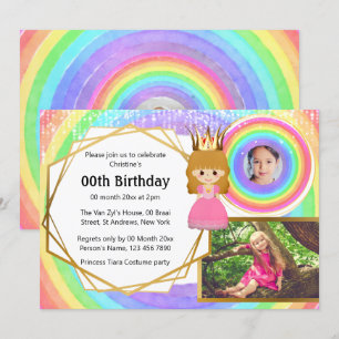 Rainbow Princess tiara 3 Foto Girls Geburtstag Einladung