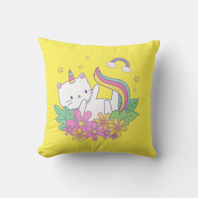 Rainbow Print Kitten Throw Kissen (Vorderseite)