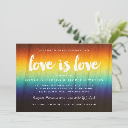 Rainbow Prism Liebe ist Liebe Gay Engagement Party Einladung (Stehend Vorderseite)