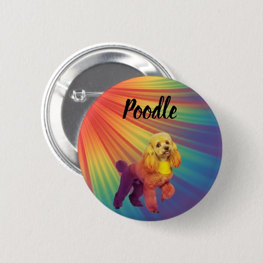 Rainbow Psychedelic Colorful Pet Poodle Button (Vorne & Hinten)