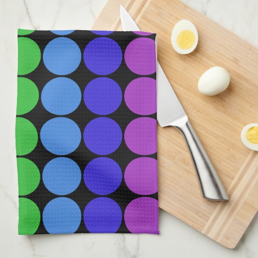 Rainbow-Punkte-Kreise farbenfroh auf schwarz Geschirrtuch (Viertel Falte)