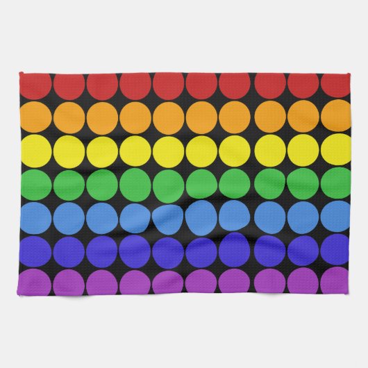 Rainbow-Punkte-Kreise farbenfroh auf schwarz Geschirrtuch (Horizontal)