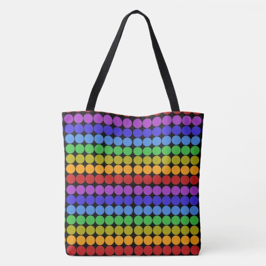 Rainbow-Punkte-Kreise farbenfroh auf schwarz Tasche (Rückseite)