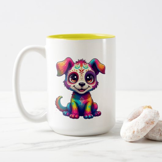 Rainbow Puppy Mug Zweifarbige Tasse (Mit Donut)
