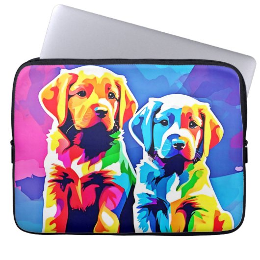 Rainbow Pups: Spielendes Duo Laptopschutzhülle (Vorderseite)