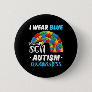 Rainbow Puzzle Autism Ich trage Blau für Sohn Auti Button