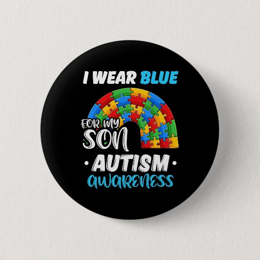 Rainbow Puzzle Autism Ich trage Blau für Sohn Auti Button (Vorderseite)