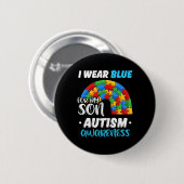 Rainbow Puzzle Autism Ich trage Blau für Sohn Auti Button (Vorne & Hinten)