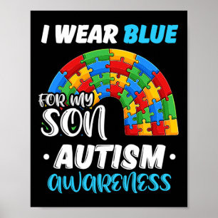 Rainbow Puzzle Autism Ich trage Blau für Sohn Auti Poster
