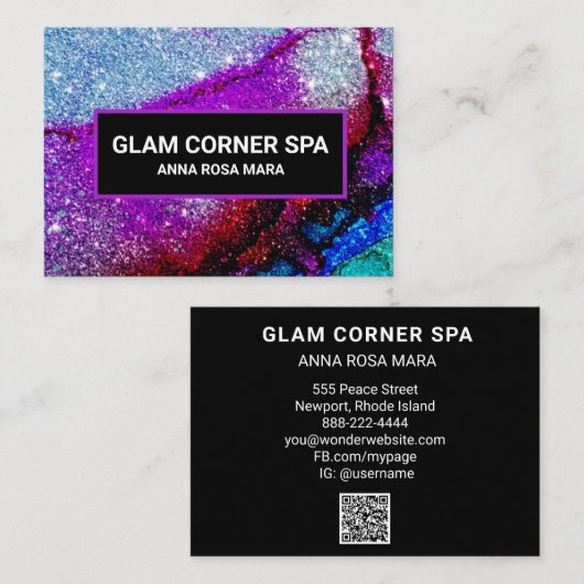*~* Rainbow QR Glitzer Glitz Glam Luxe Beauty Visitenkarte (Vorne/Hinten)