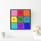 Rainbow-Quadrate auf schwarz Quadratische Wanduhr (Zuhause)