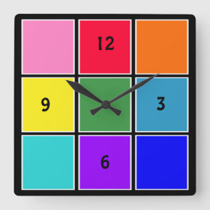 Rainbow-Quadrate auf schwarz Quadratische Wanduhr