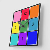 Rainbow-Quadrate auf schwarz Quadratische Wanduhr (Winkel)