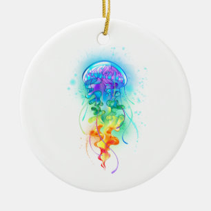 Rainbow-Qualle Keramik Ornament