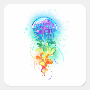 Rainbow-Qualle Quadratischer Aufkleber